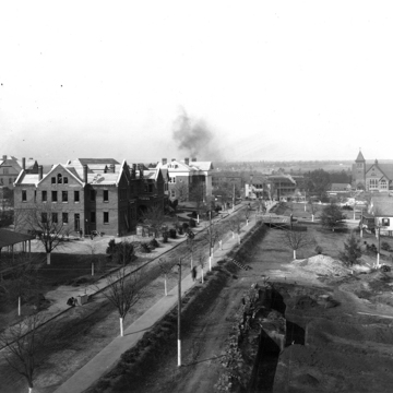 Campus road looking southwest, c. 1900