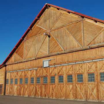 Hangar doors along the west wall