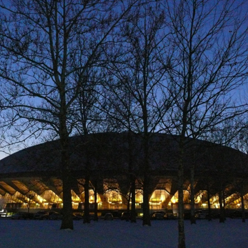 East elevation at sunset
