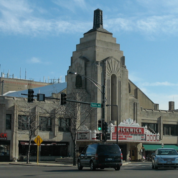 West elevation c. 2000, prior to restoration of the marquee colors