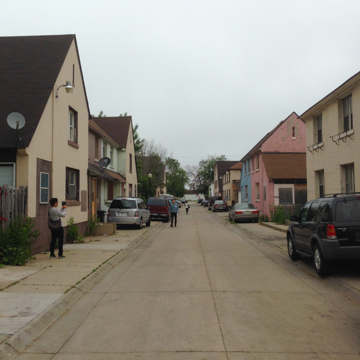 View of northeast Lilac Street showing typical sidewalk parking