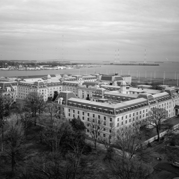 View of Bancroft Hall from dome, Dec. 1980