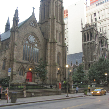 Trinity Cathedral at left, First Presbyterian Church at right