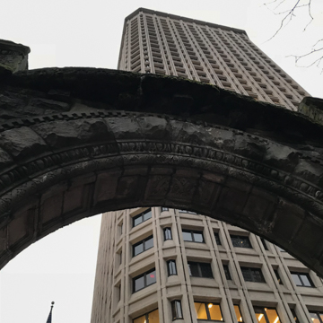 Seen with ruins of Burke Building