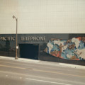 Sculptor Anthony Heinsbergen's depiction of the global telecommunications network as originally installed next to the 420 S. Grand Street entrance. Australia was upside down (it is now upright).