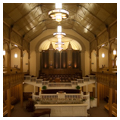 View of assembly hall pulpit and choir loft