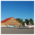Hangar, aircraft, and beacon tower