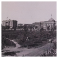 Park with courthouse at left and high school at right