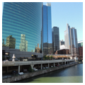 Building location on Wacker Drive, at the fork in the Chicago River