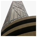 Parking garage and tower, looking northwest