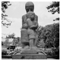Mother and Child sculpture in plaza, from south