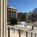 Northrop Mall, showing Morrill Hall at left and John J. Tate Hall (with green dome) in middle distance (photo taken from steps of Northrop Hall in 2018)