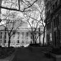View of courtyard between the Boston (right) and Newhouse (left) buildings, facing west from the Frank E. Moss Federal Courthouse
